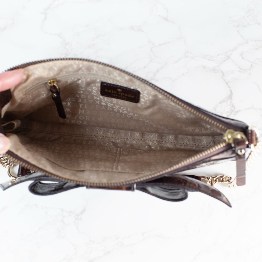 SOLD Kate Spade Knightsbridge Byrd Clutch Bag Chestnut Patent Leather Purse - Picture 7 of 8